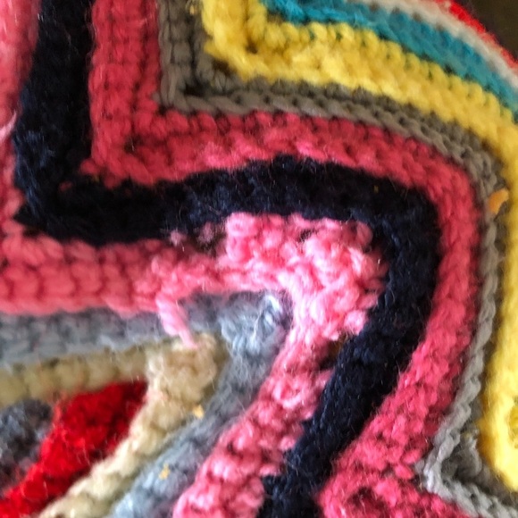 Vtg Hand Knit Multicolour Pouf Pillow - Picture 9 of 14